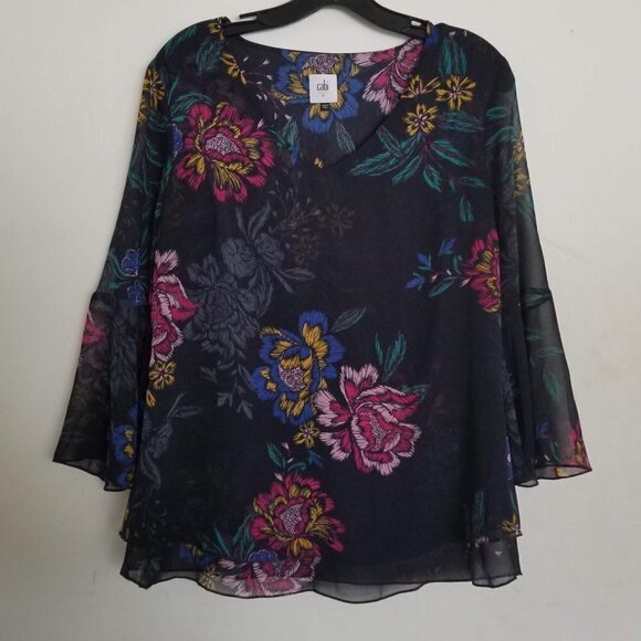 Cabi Olivia Floral Sheer Bell Sleeve Blouse 3506 - Picture 4 of 12
